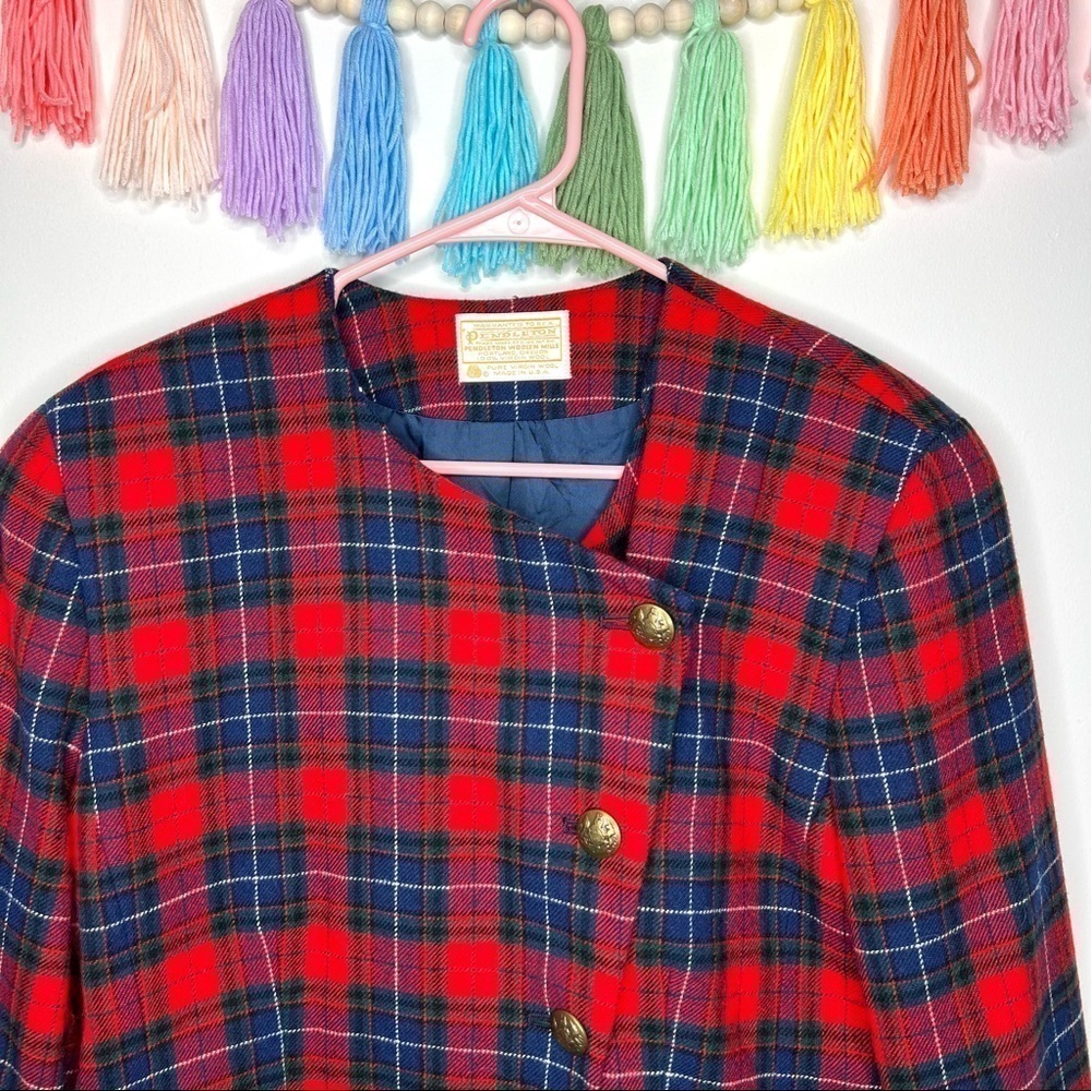 Vintage 80’s Pendleton Wool Plaid Suit Coat Tartan Hunting Blazer Jacket Size 8 - Picture 6 of 14